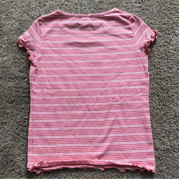 Ralph Lauren T-Shirt Girls Small Pink Stripe Lettuce Edge Cotton - Picture 5 of 6